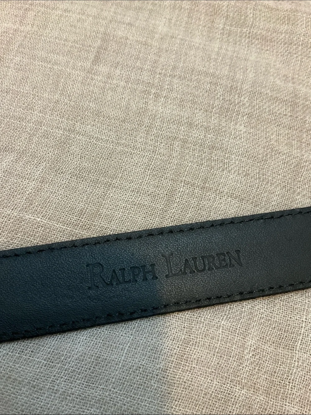 Ralph Lauren Black Leather Belt Strap with Gold RL Accent